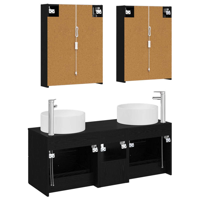 Set de mobilier pentru baie 5 pcs Stejar Negru WALTI