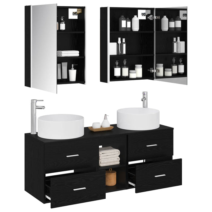 Set de mobilier pentru baie 5 pcs Stejar Negru WALTI