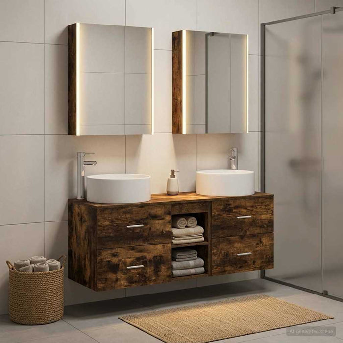 Set de mobilier pentru baie 5 pcs Stejar fumuriu WALTI