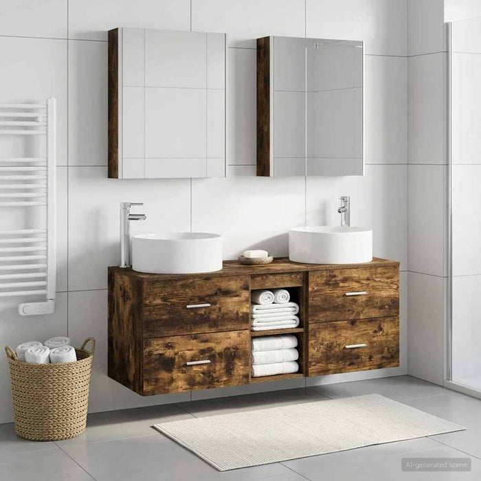 Set de mobilier pentru baie 5 buc. Stejar fumuriu WALTI