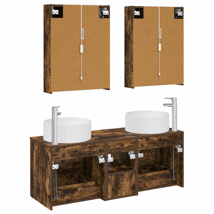 Set de mobilier pentru baie 5 pcs Stejar fumuriu WALTI