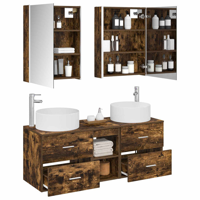 Set de mobilier pentru baie 5 pcs Stejar fumuriu WALTI