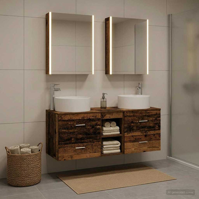 Set de mobilier pentru baie 5 pcs Lemn vechi WALTI