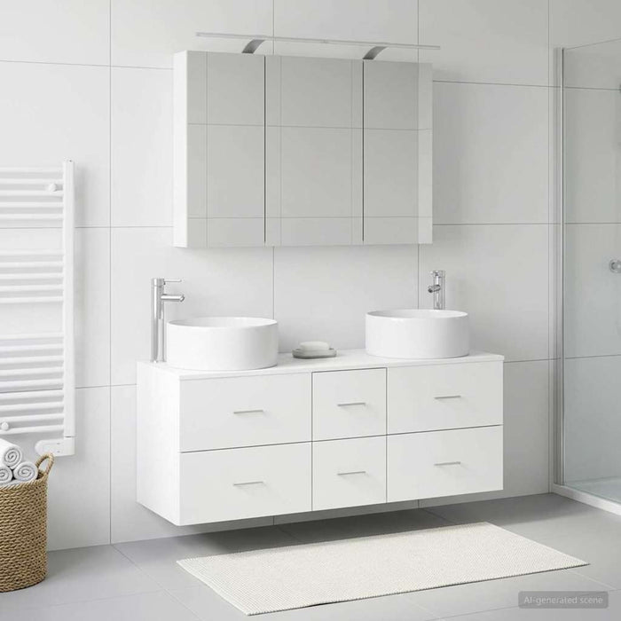 Set de mobilier pentru baie 4 pcs Alb Lemn prelucrat și sticlă WALTI