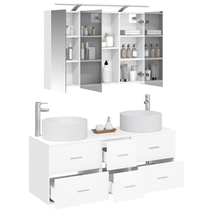 Set de mobilier pentru baie 4 pcs Alb Lemn prelucrat și sticlă WALTI