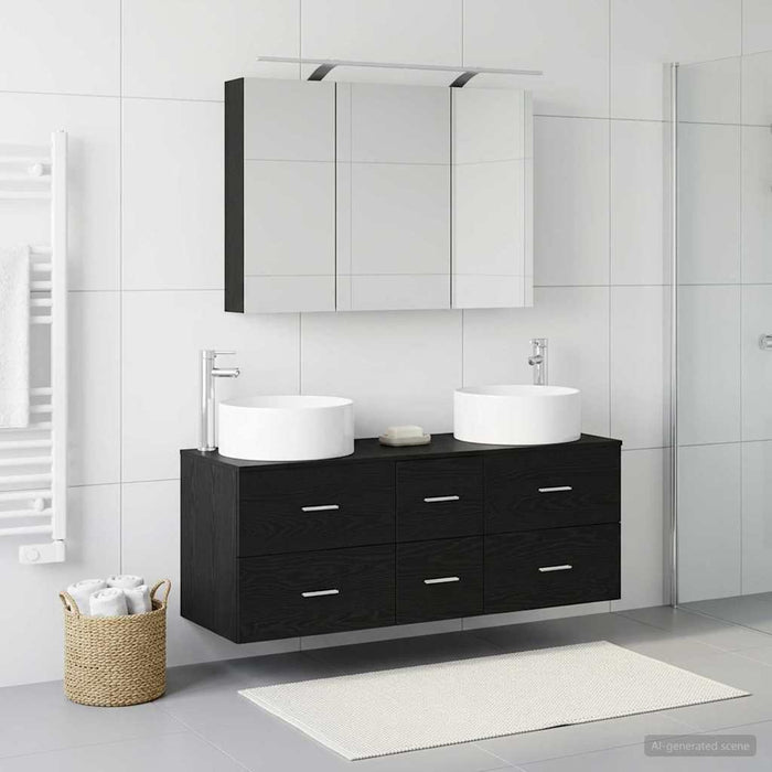 Set de mobilier pentru baie 4 pcs Stejar Negru WALTI