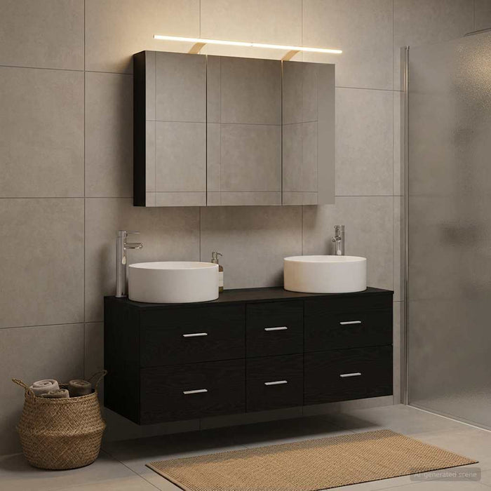 Set de mobilier pentru baie 4 buc. Stejar Negru WALTI
