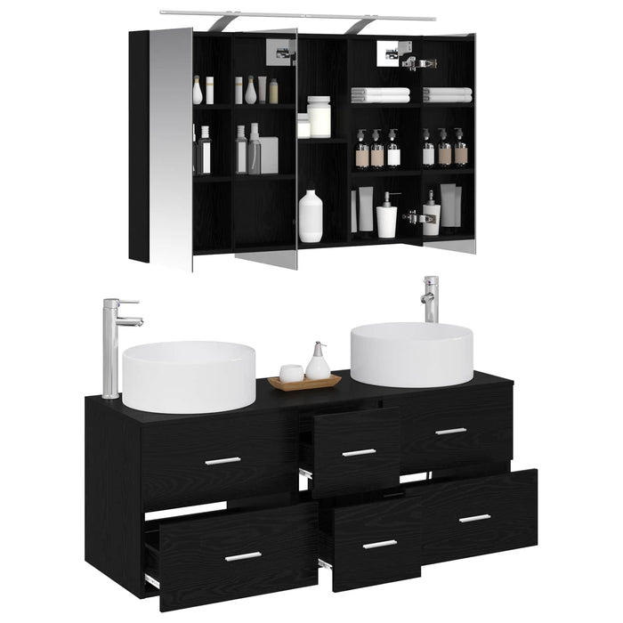 Set de mobilier pentru baie 4 pcs Stejar Negru WALTI
