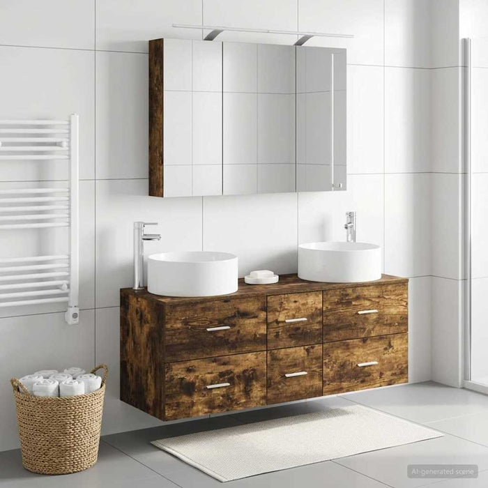 Set de mobilier pentru baie 4 buc. Stejar fumuriu WALTI