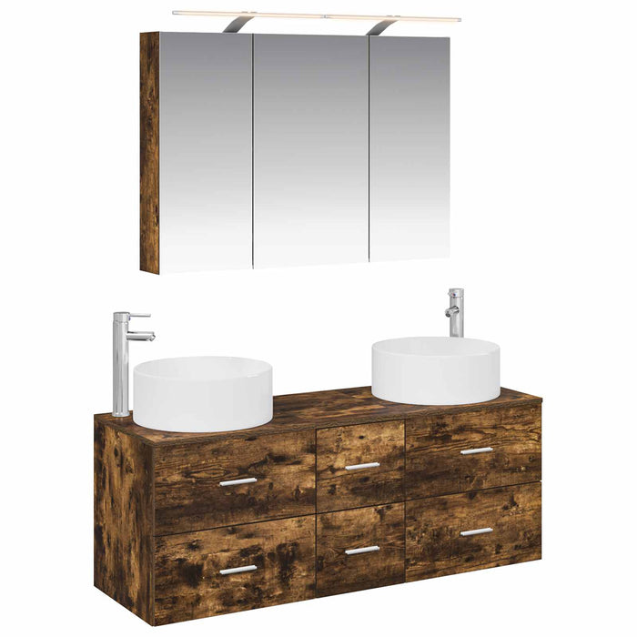 Set de mobilier pentru baie 4 buc. Stejar fumuriu WALTI