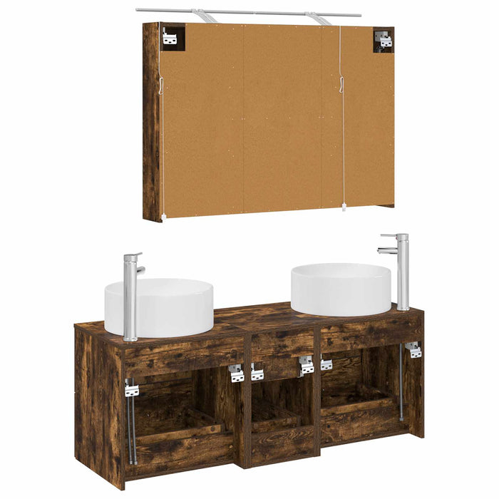 Set de mobilier pentru baie 4 buc. Stejar fumuriu WALTI