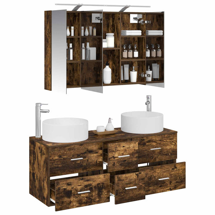 Set de mobilier pentru baie 4 buc. Stejar fumuriu WALTI