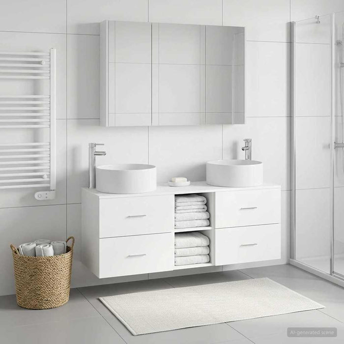 Set de mobilier pentru baie 4 buc. Alb Lemn prelucrat și sticlă WALTI