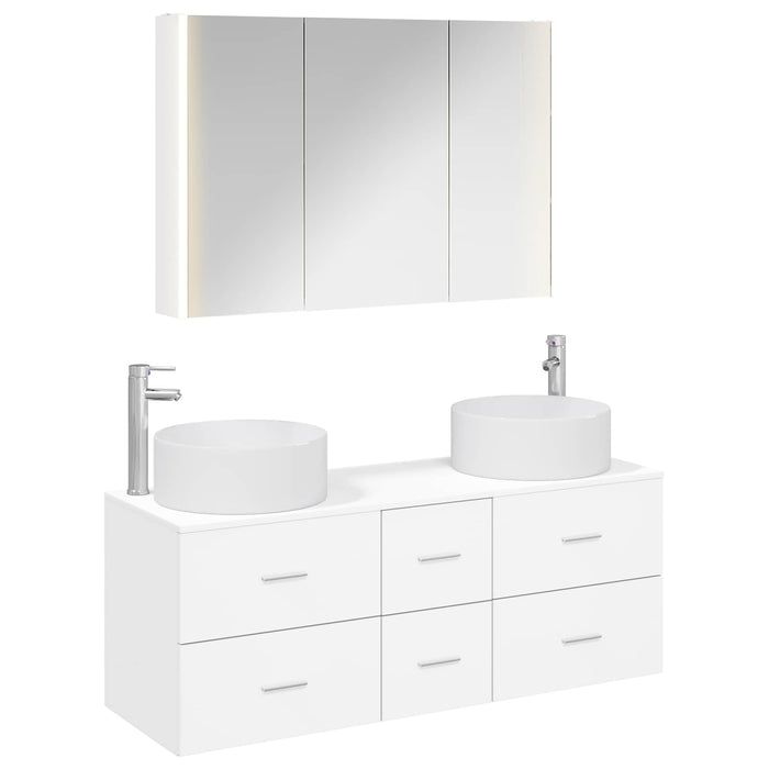 Set de mobilier pentru baie 4 pcs Alb Lemn prelucrat și sticlă WALTI