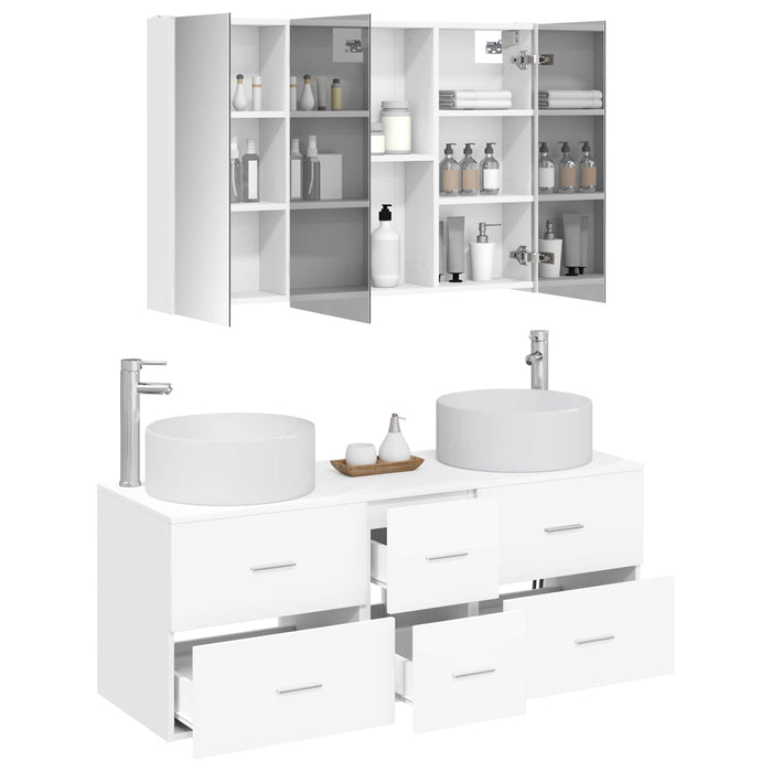 Set de mobilier pentru baie 4 pcs Alb Lemn prelucrat și sticlă WALTI