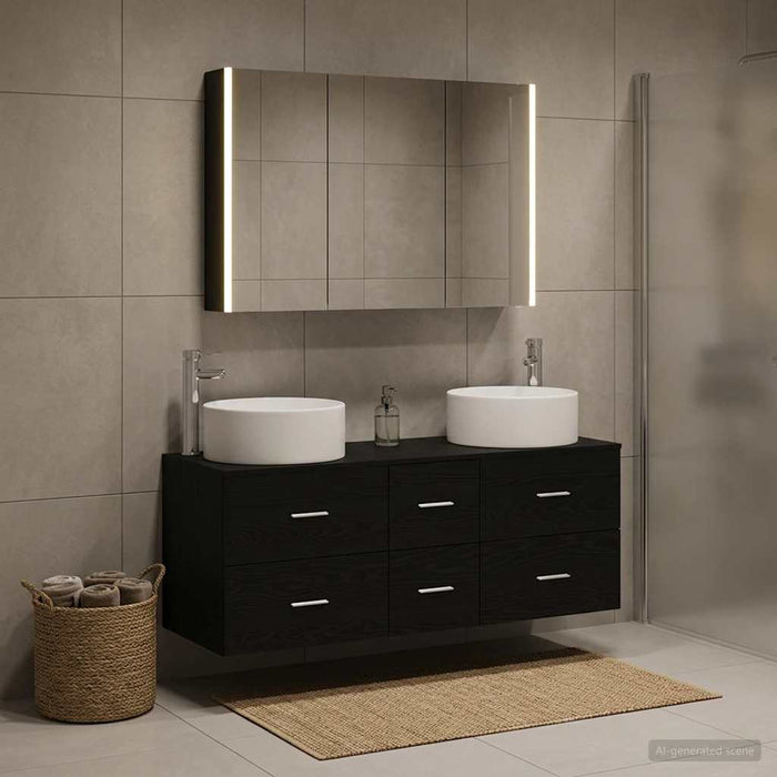 Set de mobilier pentru baie 4 pcs Stejar Negru WALTI