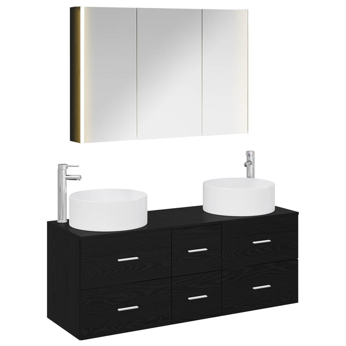 Set de mobilier pentru baie 4 pcs Stejar Negru WALTI