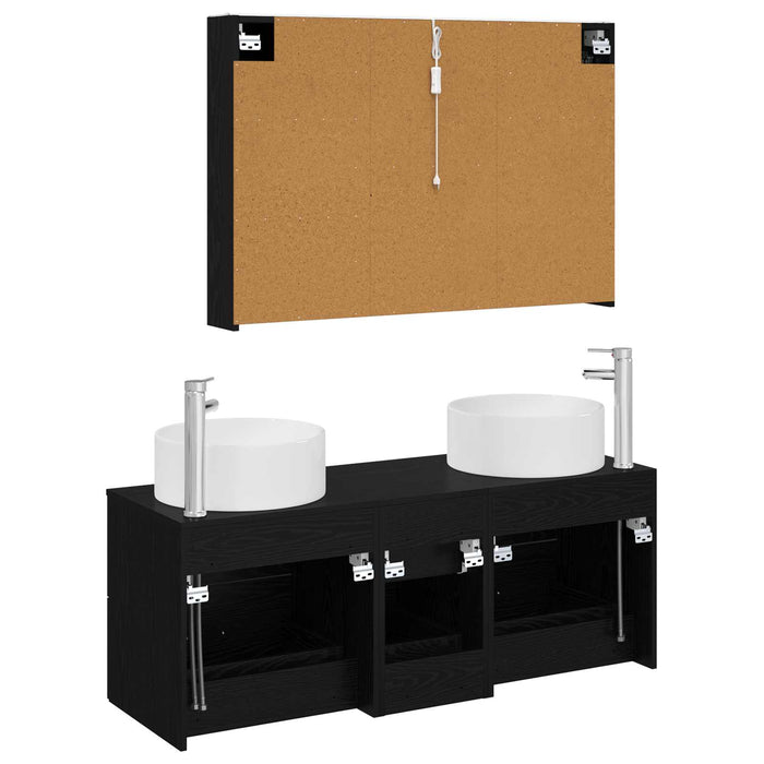 Set de mobilier pentru baie 4 pcs Stejar Negru WALTI