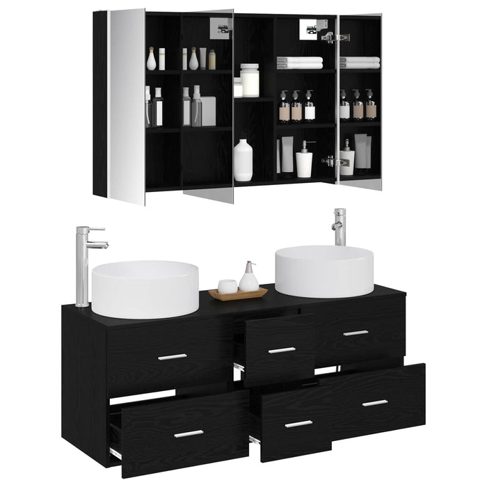 Set de mobilier pentru baie 4 pcs Stejar Negru WALTI