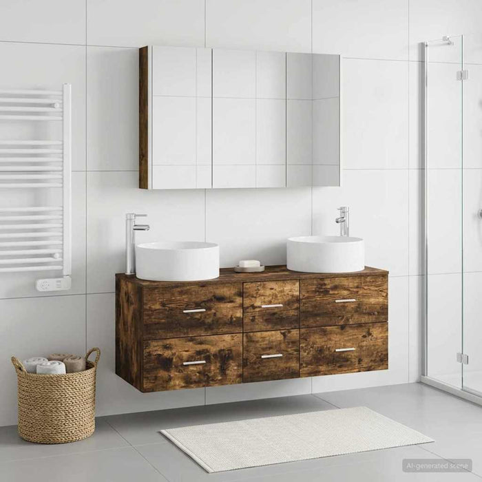 Set de mobilier pentru baie 4 pcs Stejar fumuriu WALTI