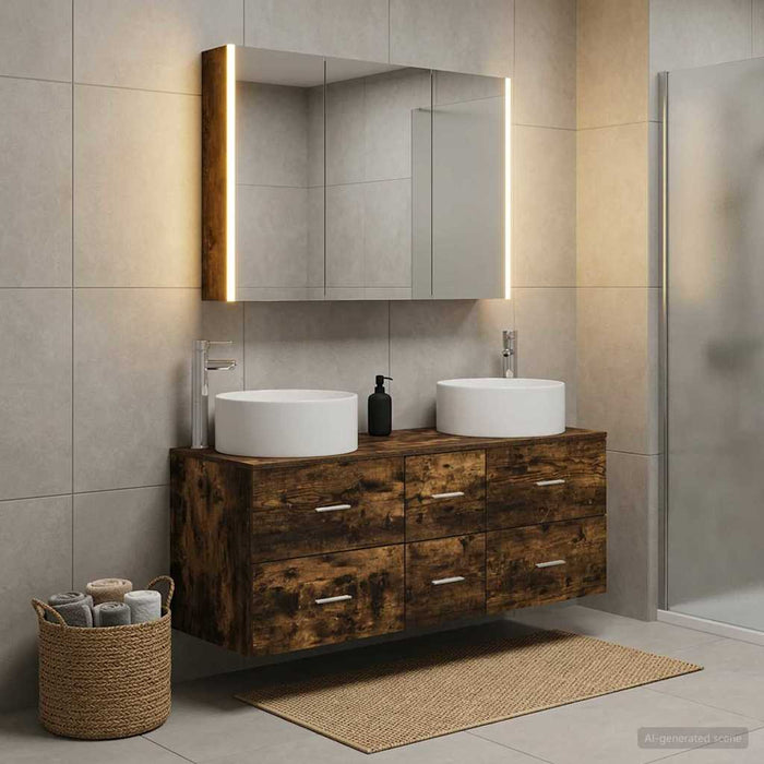Set de mobilier pentru baie 4 buc. Stejar fumuriu - WALTI WALTI