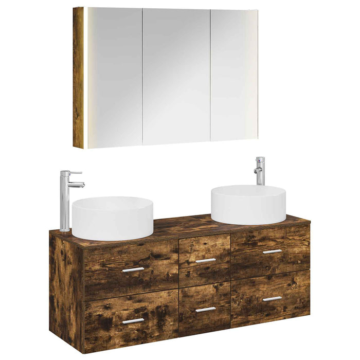 Set de mobilier pentru baie 4 pcs Stejar fumuriu WALTI