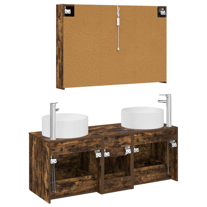 Set de mobilier pentru baie 4 pcs Stejar fumuriu WALTI