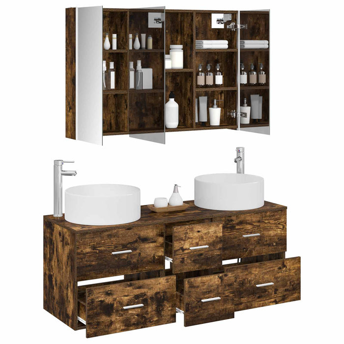 Set de mobilier pentru baie 4 pcs Stejar fumuriu WALTI