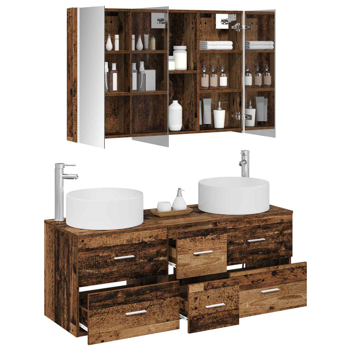 Set de mobilier pentru baie 4 pcs Lemn vechi WALTI