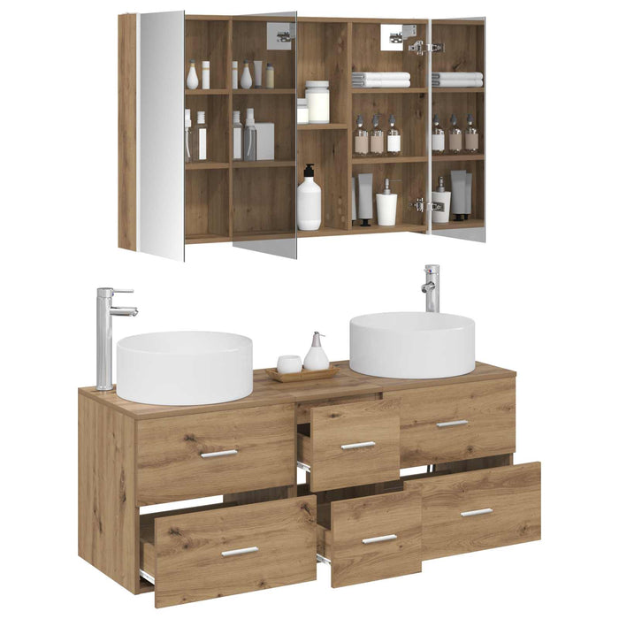 Set de mobilier pentru baie 4 pcs Stejar Artizanal WALTI