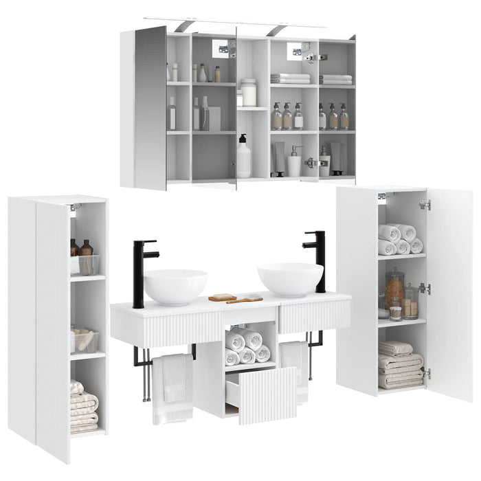 Set de mobilier pentru baie 6 pcs Alb Lemn prelucrat și sticlă WALTI