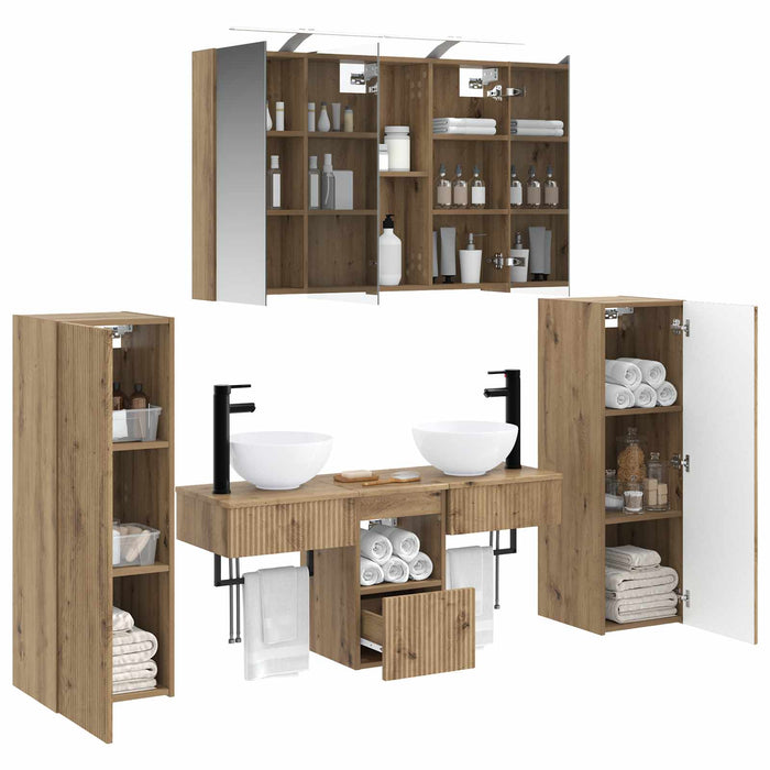 Set de mobilier pentru baie 6 pcs Stejar Artizanal WALTI