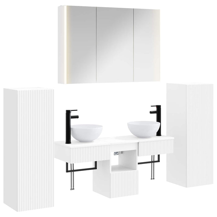Set de mobilier pentru baie 6 pcs Alb Lemn prelucrat și sticlă WALTI