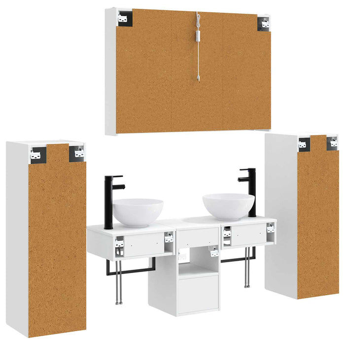 Set de mobilier pentru baie 6 pcs Alb Lemn prelucrat și sticlă WALTI