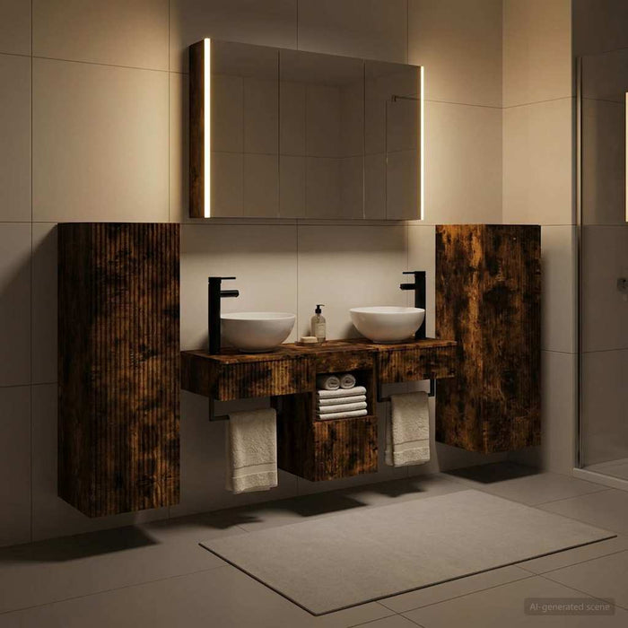 Set de mobilier pentru baie 6 pcs Stejar fumuriu WALTI