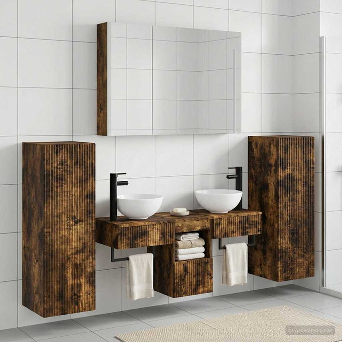 Set de mobilier pentru baie 6 pcs Stejar fumuriu WALTI