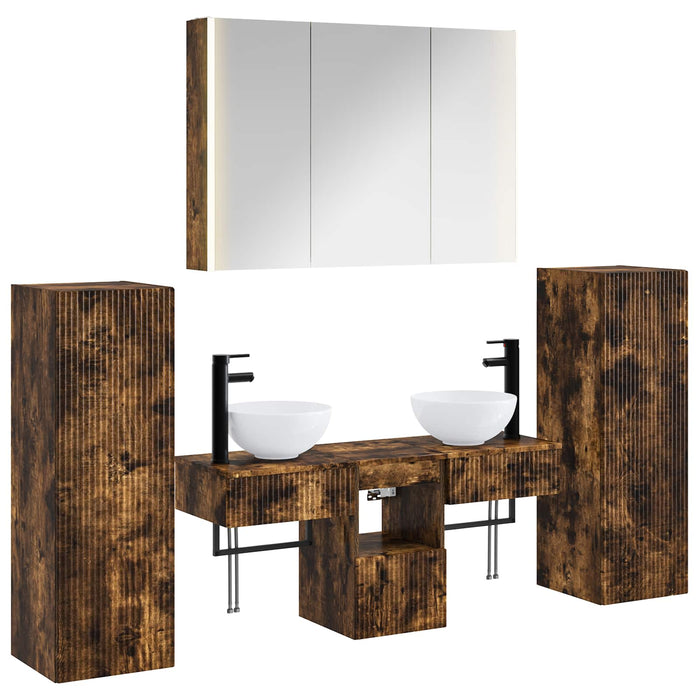 Set de mobilier pentru baie 6 pcs Stejar fumuriu WALTI