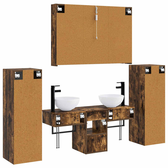 Set de mobilier pentru baie 6 pcs Stejar fumuriu WALTI