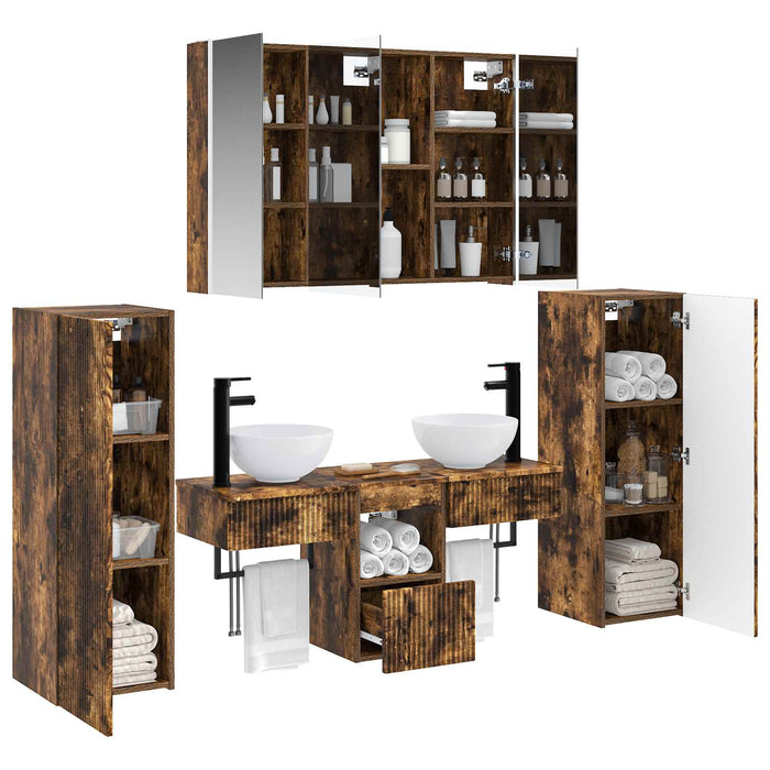 Set de mobilier pentru baie 6 pcs Stejar fumuriu WALTI