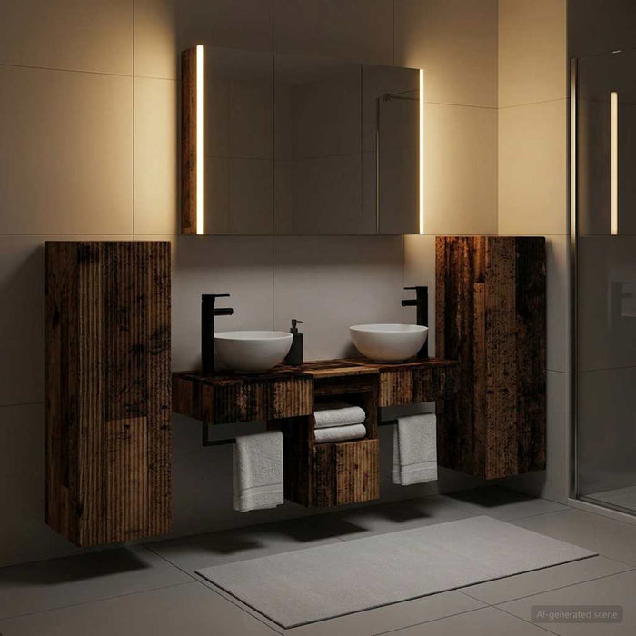 Set de mobilier pentru baie 6 pcs Lemn vechi WALTI