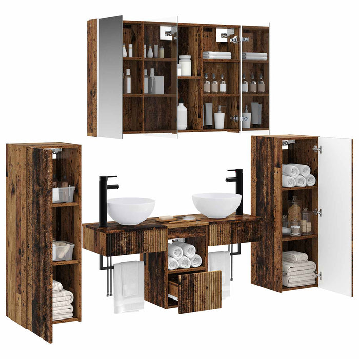 Set de mobilier pentru baie 6 pcs Lemn vechi WALTI
