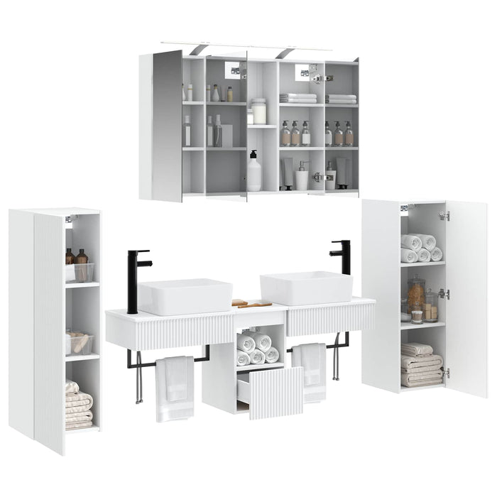 Set de mobilier pentru baie 6 pcs Alb Lemn prelucrat și sticlă WALTI