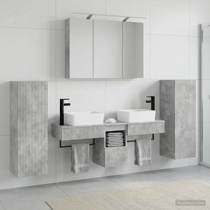 Set de mobilier pentru baie 6 pcs Gri Beton WALTI