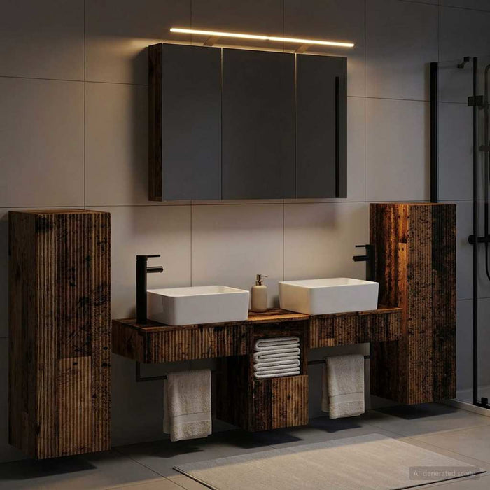 Set de mobilier pentru baie 6 buc. Lemn vechi WALTI