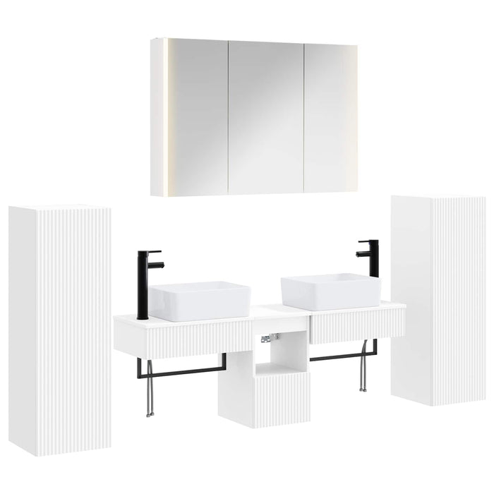 Set de mobilier pentru baie 6 pcs Alb Lemn prelucrat și sticlă WALTI