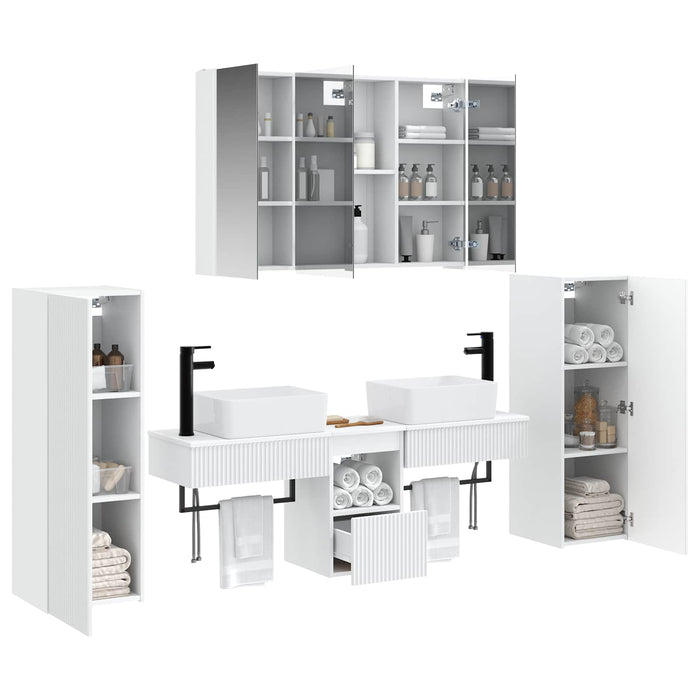 Set de mobilier pentru baie 6 pcs Alb Lemn prelucrat și sticlă WALTI
