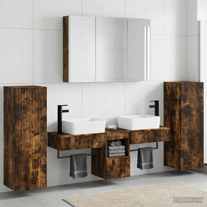 Set de mobilier pentru baie 6 pcs Stejar fumuriu WALTI