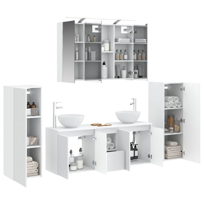 Set de mobilier pentru baie 6 pcs Alb Lemn prelucrat și sticlă WALTI