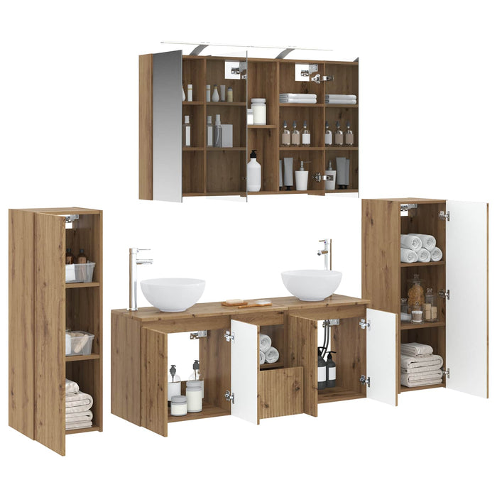 Set de mobilier pentru baie 6 pcs Stejar Artizanal WALTI