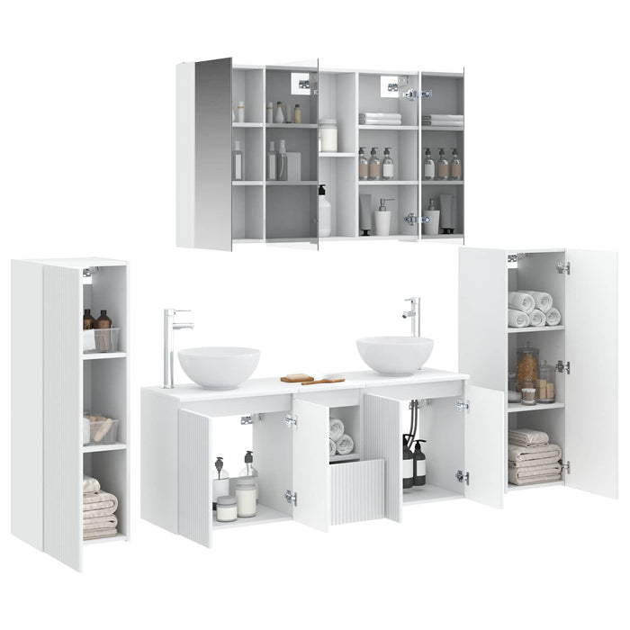Set de mobilier pentru baie 6 pcs Alb Lemn prelucrat și sticlă WALTI